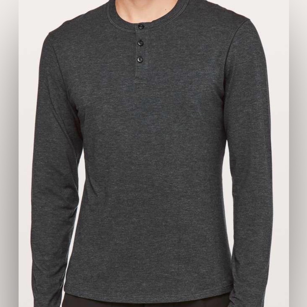 Lululemon 5 Year Basic Long Sleeve Henley Charcoal Gray Men Sz XL